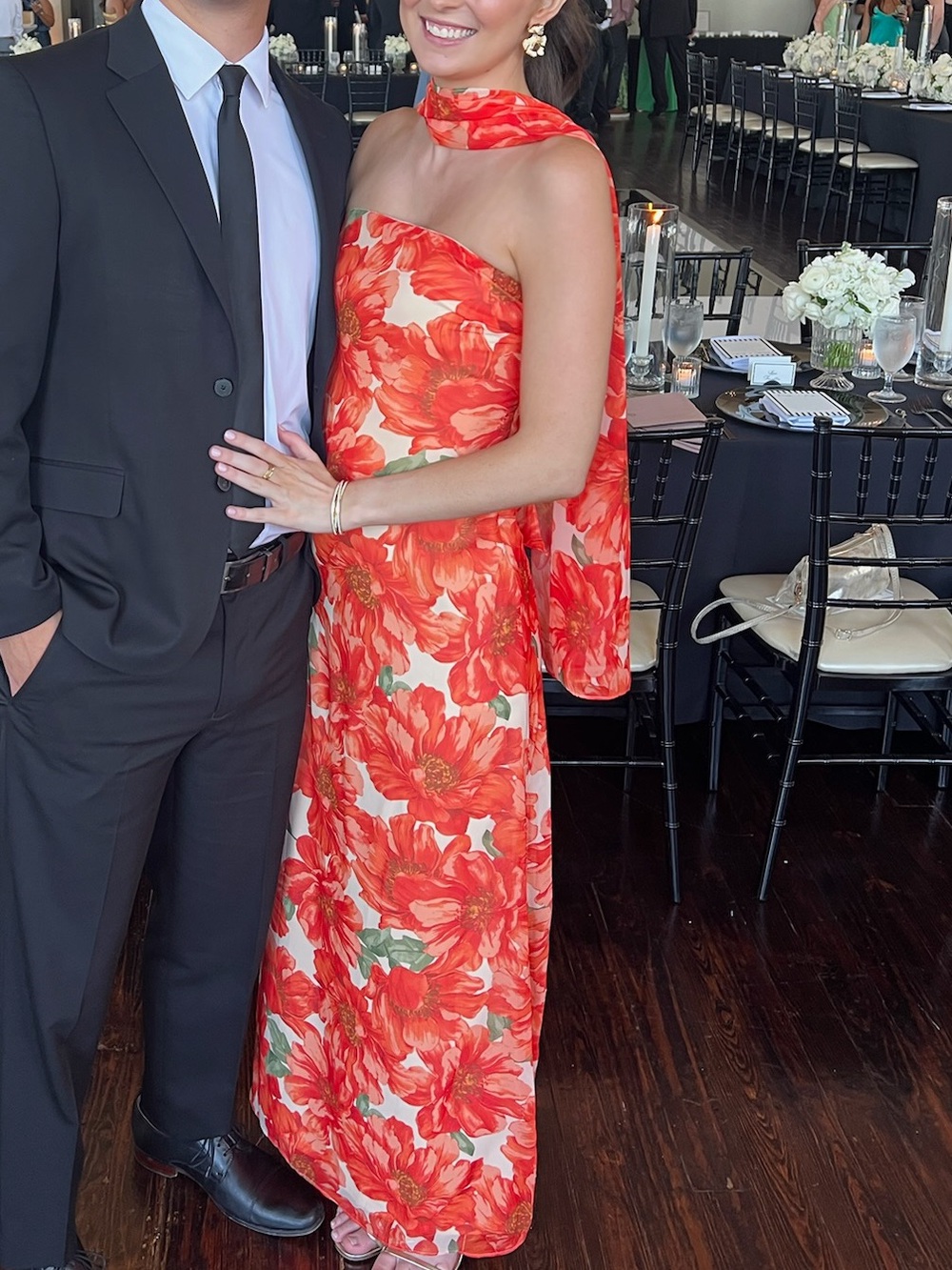 Lulus Floral Orange-Peach Strapless Dress
